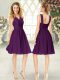 Adorable Purple Empire Off The Shoulder Sleeveless Chiffon Knee Length Zipper Lace Evening Dress
