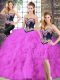 Customized Fuchsia Lace Up Sweetheart Beading and Embroidery Ball Gown Prom Dress Tulle Sleeveless