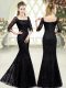 Extravagant Sweetheart Half Sleeves Prom Party Dress Sweep Train Beading and Lace Black Organza