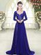Sweep Train A-line Prom Dresses Royal Blue Sweetheart Chiffon Long Sleeves Backless