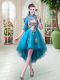 Tulle Half Sleeves High Low Dress for Prom and Appliques