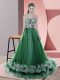 Sweet Lace Up Prom Party Dress Green for Prom and Party and Military Ball with Beading and Appliques Sweep Train