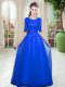 Luxurious Scoop Half Sleeves Lace Up Prom Gown Royal Blue Tulle