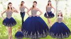 Spectacular Tulle Sleeveless Floor Length Quinceanera Dresses and Beading and Appliques