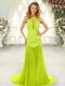 Yellow Green Scoop Backless Lace Prom Gown Brush Train Sleeveless