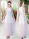 White Sleeveless Appliques Ankle Length Formal Dresses