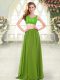 Olive Green Chiffon Zipper Evening Dress Sleeveless Floor Length Beading and Lace