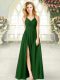 Wonderful Green Empire Chiffon Halter Top Sleeveless Ruching Floor Length Zipper Prom Dresses