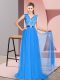 Edgy Blue Zipper V-neck Beading and Lace Prom Party Dress Tulle Sleeveless Sweep Train