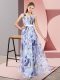 Hot Sale Multi-color Empire Printed V-neck Sleeveless Pattern Floor Length Zipper Dress for Prom