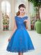 Lovely Beading and Appliques Prom Evening Gown Blue Lace Up Sleeveless Knee Length