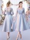 Dazzling Tea Length Silver Wedding Guest Dresses Satin 3 4 Length Sleeve Lace