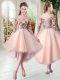 Peach Lace Up Prom Party Dress Sequins 3 4 Length Sleeve High Low