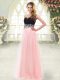 Floor Length Baby Pink Homecoming Dress Tulle Sleeveless Appliques