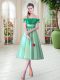 Inexpensive Tulle Sleeveless Tea Length Evening Dress and Appliques