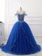 Luxury Off The Shoulder Sleeveless Tulle Vestidos de Quinceanera Beading Brush Train Lace Up