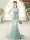 Latest Zipper Dress for Prom Apple Green for Prom and Party and Military Ball with Beading Brush Train