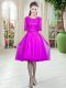 Fuchsia Scoop Neckline Lace Dress for Prom Half Sleeves Lace Up