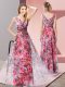 Multi-color Empire V-neck Sleeveless Printed Floor Length Zipper Pattern Prom Gown