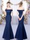 Lace Quinceanera Court of Honor Dress Navy Blue Lace Up Sleeveless Floor Length
