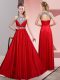 Top Selling Halter Top Sleeveless Lace Up Prom Party Dress Red Satin