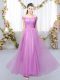Sumptuous Off The Shoulder Sleeveless Court Dresses for Sweet 16 Floor Length Lace Lilac Tulle