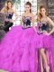 Fuchsia Tulle Lace Up Quinceanera Dress Sleeveless Floor Length Beading and Embroidery