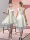 White Tulle Lace Up V-neck Sleeveless High Low Prom Party Dress Lace and Bowknot