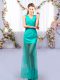 Turquoise Tulle Lace Up V-neck Sleeveless Floor Length Wedding Guest Dresses Lace