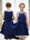 A-line Flower Girl Dresses for Less Navy Blue Scoop Satin Sleeveless High Low Zipper