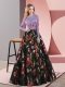 Spectacular Sweep Train A-line Homecoming Dress Multi-color Scoop Printed Long Sleeves Lace Up