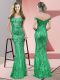 Floor Length Mermaid Sleeveless Green Prom Dresses Zipper