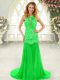 Shining Green Backless Scoop Lace Prom Dresses Chiffon Sleeveless Brush Train