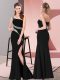 Exceptional Black Mermaid Satin One Shoulder Sleeveless Beading Floor Length Zipper Dress for Prom