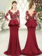 Flare Long Sleeves Sweep Train Lace and Appliques Zipper Dress for Prom