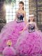 Flirting Lilac Ball Gowns Tulle Sweetheart Sleeveless Embroidery and Ruffles Lace Up Quinceanera Dresses Sweep Train