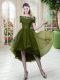 Olive Green Short Sleeves High Low Lace Lace Up Homecoming Dress