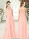 Pink Chiffon Criss Cross Prom Dresses Sleeveless Floor Length Ruching