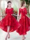 Low Price Red Zipper Scoop Lace Prom Party Dress Half Sleeves