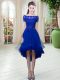 Off The Shoulder Short Sleeves Tulle Prom Dress Appliques Lace Up