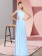 Glorious Floor Length Lace Up Prom Party Dress Blue for Prom and Party with Ruching