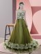Super Olive Green Tulle Lace Up Prom Dresses Sleeveless Sweep Train Beading and Appliques