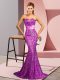 Gorgeous Purple Mermaid Sweetheart Sleeveless Sequined Sweep Train Zipper Beading Formal Dresses