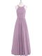 High Quality Sleeveless Chiffon Floor Length Zipper Prom Gown in Purple with Ruching
