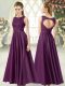 Purple Backless Evening Gowns Ruching Sleeveless Floor Length