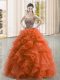 Beautiful Floor Length Ball Gowns Sleeveless Rust Red Quince Ball Gowns Lace Up