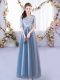 Floor Length Lace Up Dama Dress Blue for Prom and Party and Wedding Party with Lace
