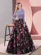 Long Sleeves Printed Floor Length Lace Up Dress for Prom in Multi-color with Embroidery
