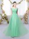 Floor Length Apple Green Dama Dress for Quinceanera Tulle Sleeveless Lace