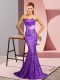 Classical Purple Sweetheart Backless Beading Dress for Prom Sweep Train Sleeveless